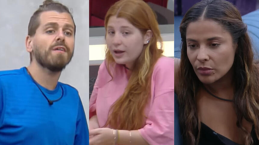 Daniel Toko, Giulia Garcia e Gyselle Soares em uma montagem montagem no A Grande Conquista