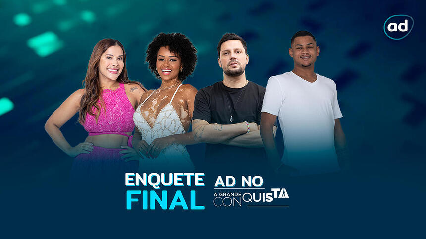 Gyselle Soares, Natália Deodato, Thiago Servo e Gabriel Roza na arte de divulgação da enquete da final do A Grande Conquista