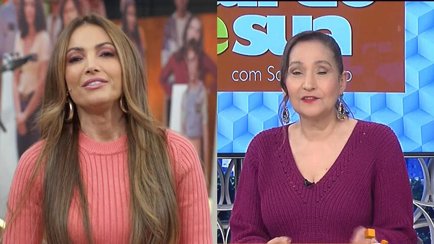 Montagem com Patrícia Poeta no Encontro e Sonia Abrão apresentando o A Tarde é Sua