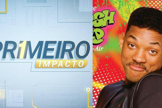 Montagem com logo do Primeiro Impacto e a série Um Maluco No Pedaço