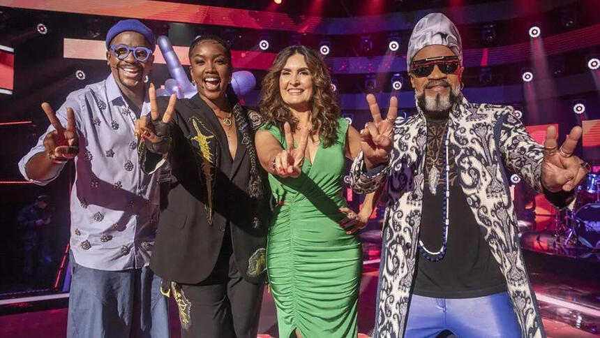 Mumuzinho, IZA, Fátima Bernardes e Carlinhos Brown no The Voice Kids