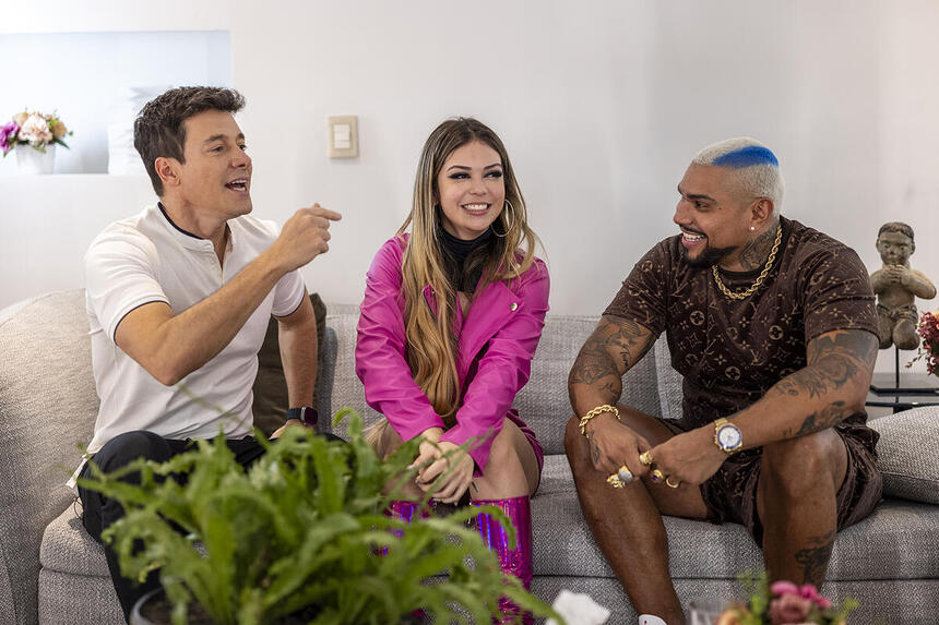 Rodrigo Faro, Naldo e Melody em trecho do programa Hora do Faro