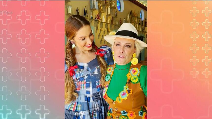 Patrícia Poeta ao lado de Ana Maria Braga em festa do Mais Você