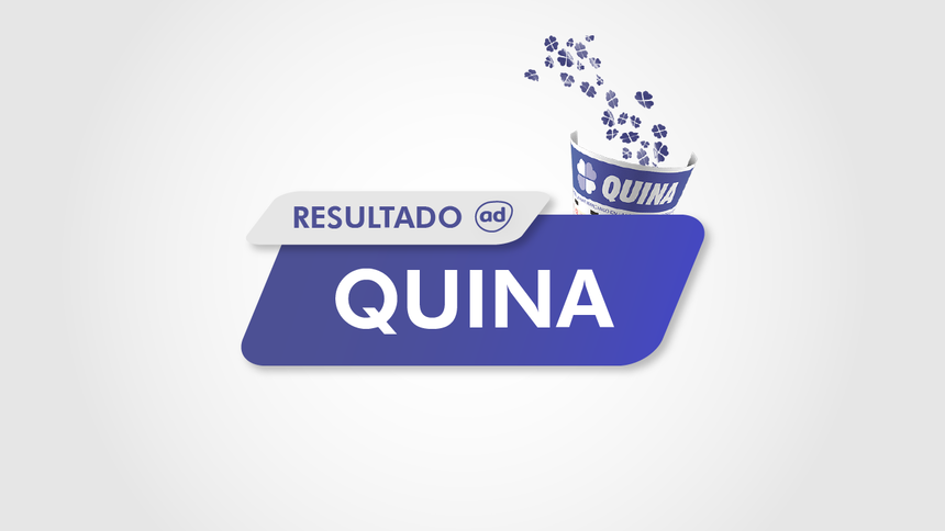 Arte do resultado da Quina com o volante da Loterias Caixa