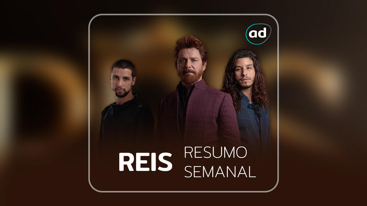 Arte de divulgação do resumo semanal da série Reis com os protagonistas da história Davi
