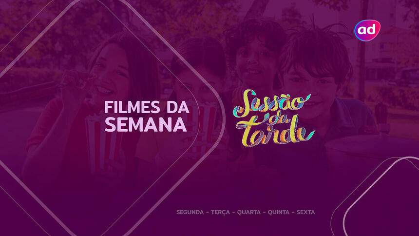 Arte dos filmes da semana da Sessão da Tarde, ao fundo cena do filme Turma da Mônica - Laços