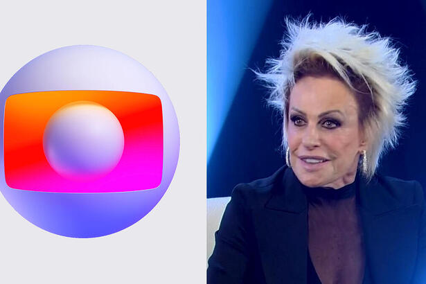 Logo da Globo, em montagem com trecho da entrevista da Ana Maria Braga à Record