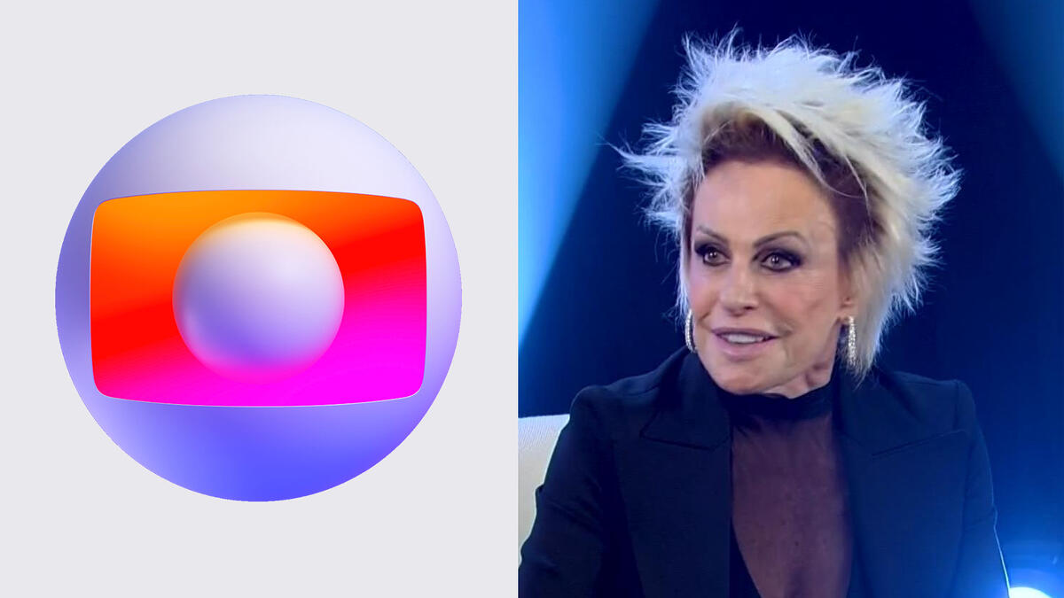 Logo da Globo, em montagem com trecho da entrevista da Ana Maria Braga à Record