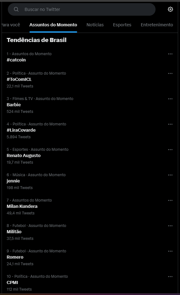 Assuntos do momento do Twitter na manhã desta quarta-feira, 12/07/2023