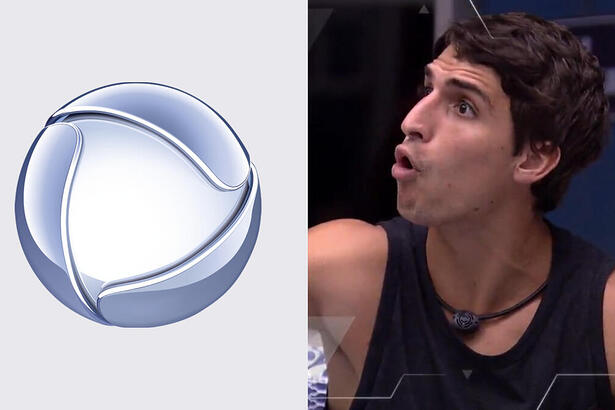 Montagem com Logo da Record TV na primeira imagem. Na segunda, Felipe Prior está com a boca aberta em sinal de espanto