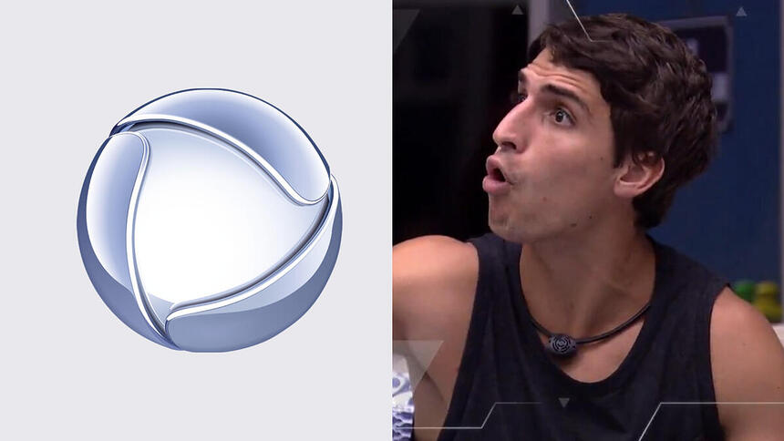 Montagem com Logo da Record TV na primeira imagem. Na segunda, Felipe Prior está com a boca aberta em sinal de espanto