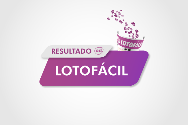 Arte gráfica do resultado da Lotofácil contendo o volante da da Loterias Caixa