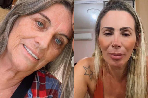 Montagem com Anita, mãe de Faby Monarca e a filha ao lado chorando