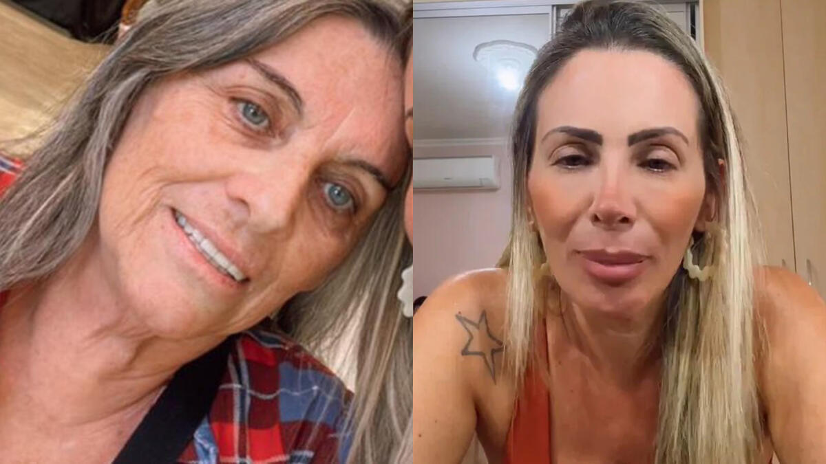 Montagem com Anita, mãe de Faby Monarca e a filha ao lado chorando