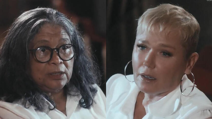 Marlene Mattos e Xuxa na reportagem do Fantástico