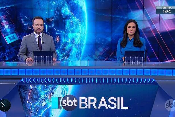 Jornalistas Marcelo Torres e Márcia Dantas apresentando o SBT Brasil desta quinta-feira, 06/07/2023