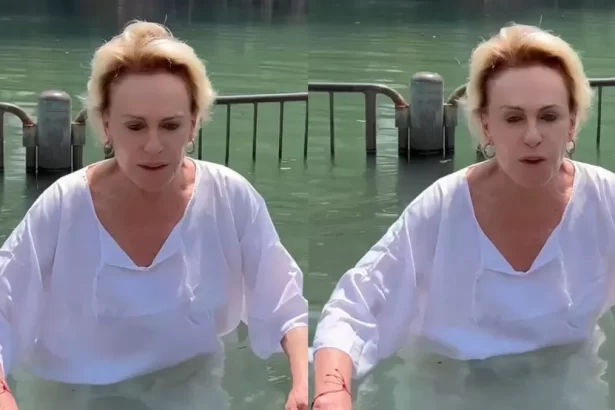 Ana Maria Braga de vestimenta branca, especial para batismo nas água do Rio Jordão