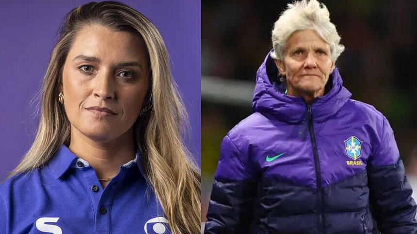 Ana Thaís Matos e Pia Sundhage em uma montagem