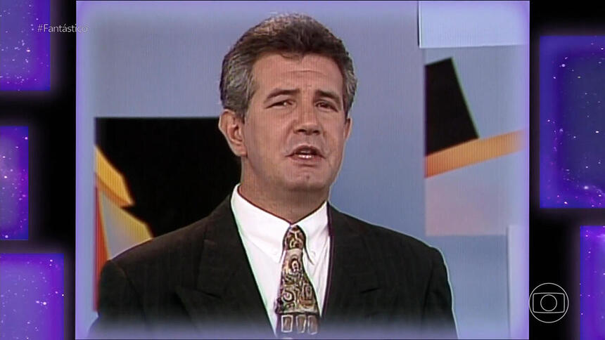 Celso Freitas apresentando o Fantástico em 1996