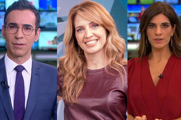 Cesar Tralli, Poliana Abritta e Andréia Sadi em uma montagem