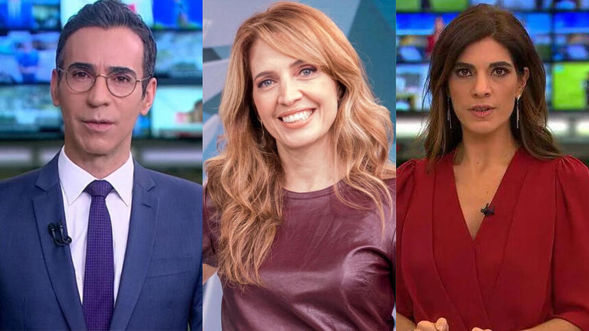 Cesar Tralli, Poliana Abritta e Andréia Sadi em uma montagem