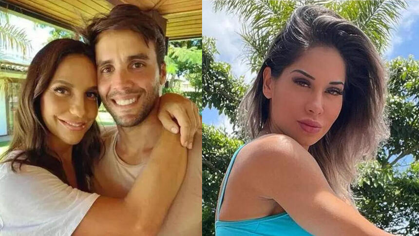 Daniel Candy abraçado com Ivete Sangalo, em montagem com Maíra Cardi