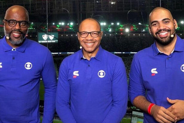 Julio Oliveira, Grafite e Pedro Moreno na cabine do Premiere no Maracanã