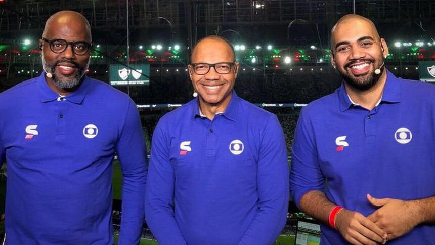 Julio Oliveira, Grafite e Pedro Moreno na cabine do Premiere no Maracanã