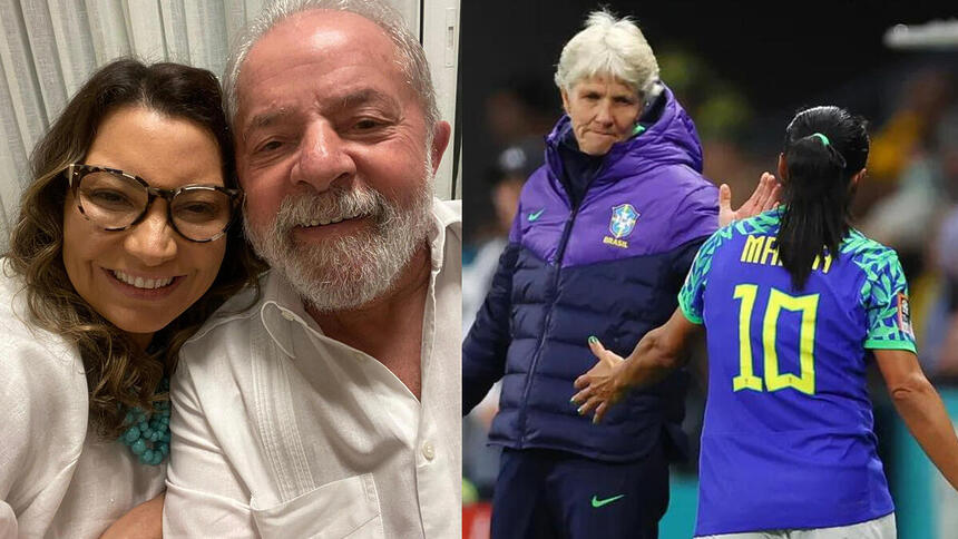 Lula e Janja, em montagem com Marta e Pia Sundhage na Copa do Mundo Feminina