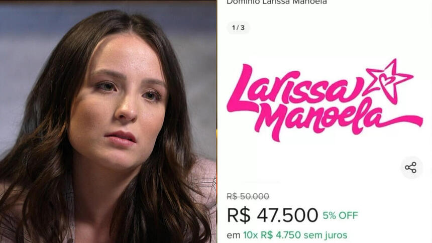 Montagem com Larissa Manoela e a venda do domínio que leva seu nome