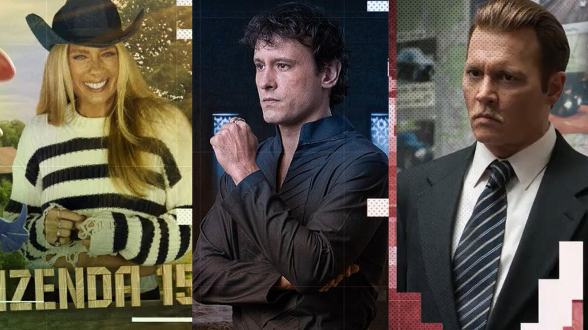 Montagem com Adriane Galisteu, Guilherme Dellorto e o protagonista do filme Cidade de Mentiras