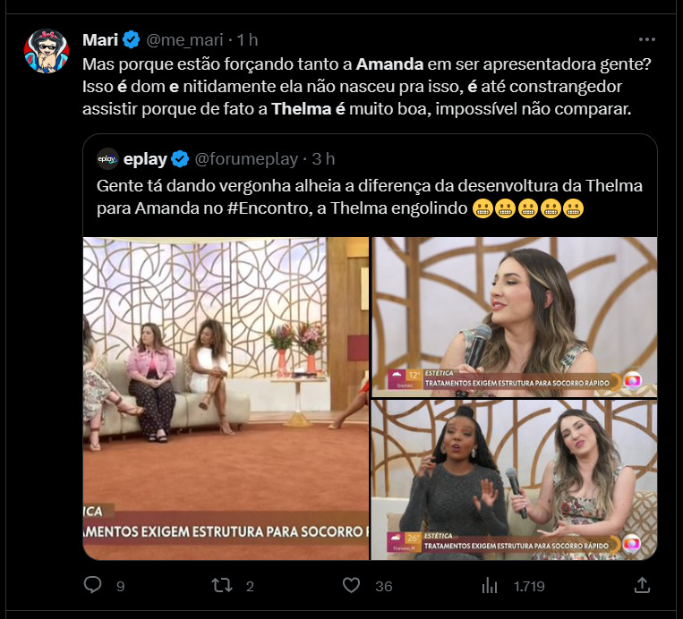 Publicação d  Twitter criticando Amanda no Encontro