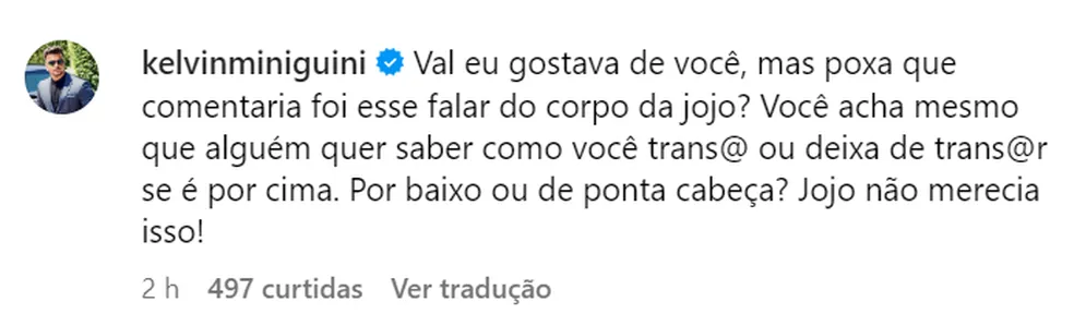 Comentários de Lucas Souza sobre a polêmica envolvendo Jojo Todynho e Val Mrrchiori