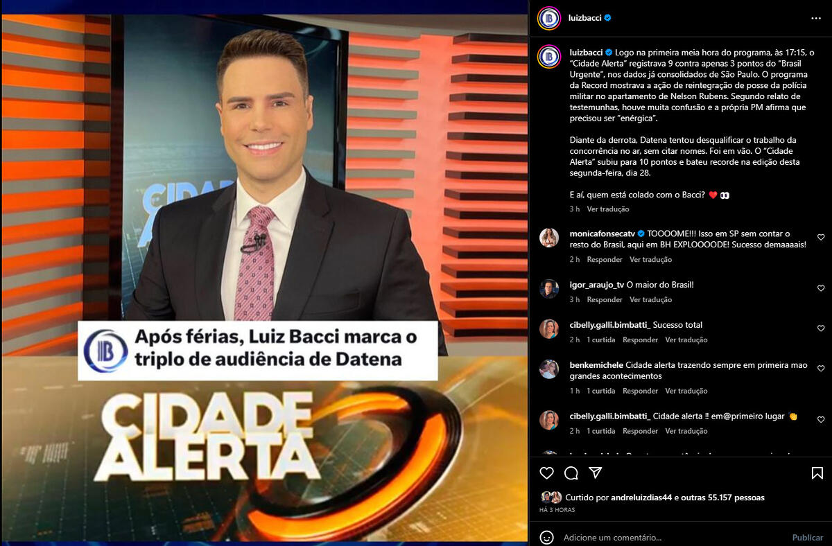 Publicação de Luiz Bacci rebatendo Datena no Instagram