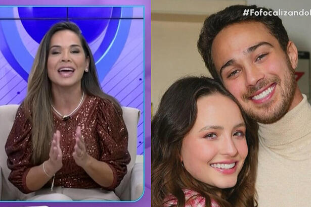 Montagem com Isabele Benito falando contra o noivo de Larissa Manoela, André Luiz Frambach