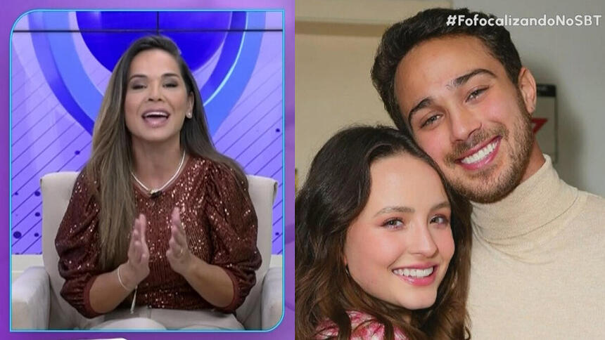 Montagem com Isabele Benito falando contra o noivo de Larissa Manoela, André Luiz Frambach