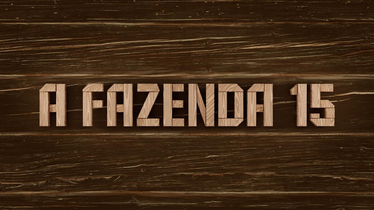 Logo oficial de A Fazenda 15 com detalhes madeirados