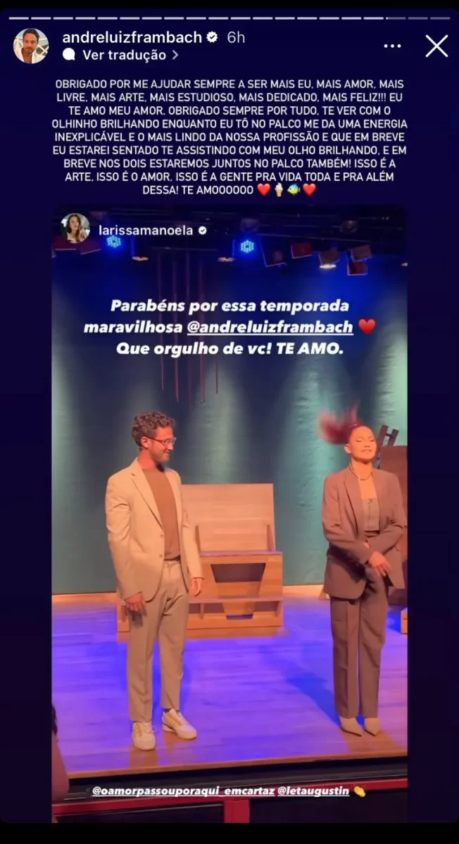 Larissa Manoela e André Luiz Frambach trocaram declarações através da ferramenta stories do Instagram