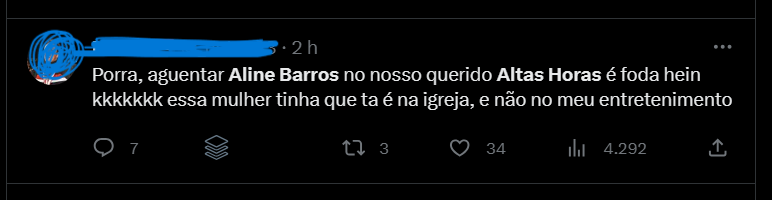 Uusuária questiona o motivo da Globo ter chamado Aline Barros para o Altas Horas