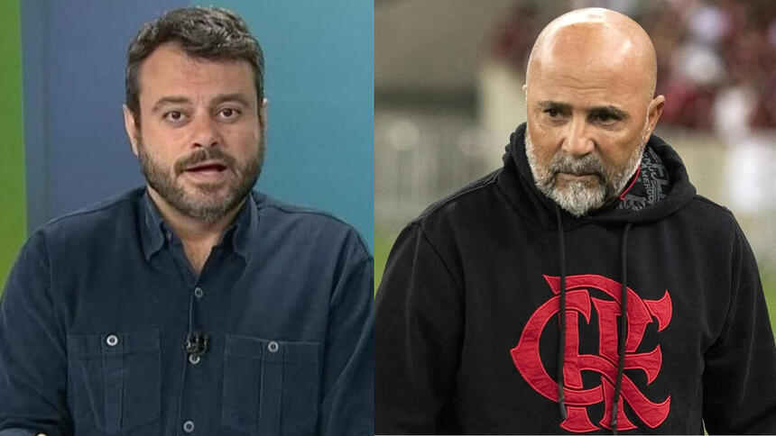 Eric Faria e Jorge Sampaoli em uma montagem