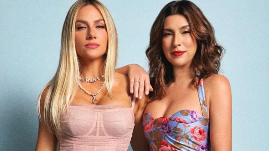 Fernanda Paes Leme e Giovanna Ewbank com semblante sério para ensaio fotográfico pro Youtube