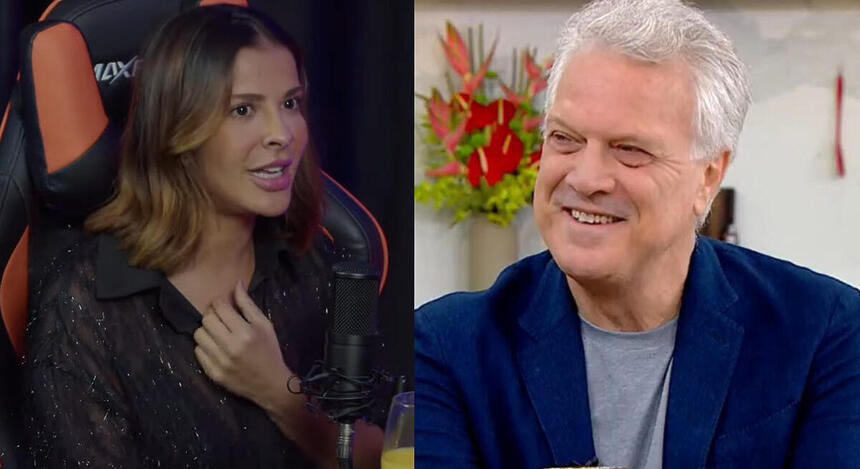 Gyselle Soares e Pedro Bial em uma montagem