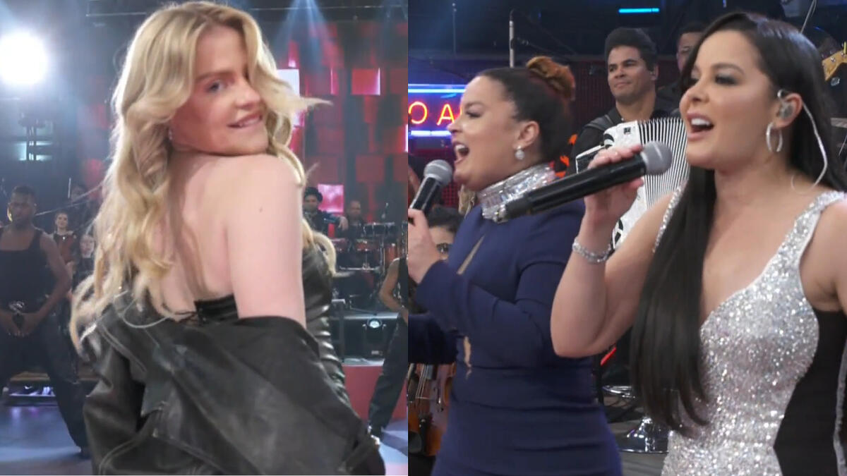 Luísa Sonza e Maiara & Maraisa, em uma montagem, no palco do Altas Horas