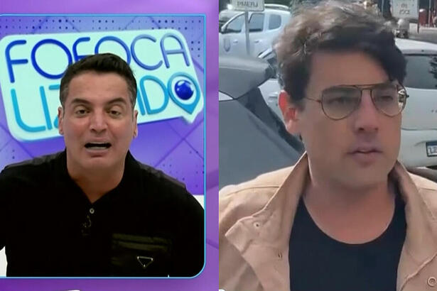 Leo Dias deivide tela com Bruno de Luca chegando a delegacia para prestar depoimento sobre o acidente de Kayky Brito