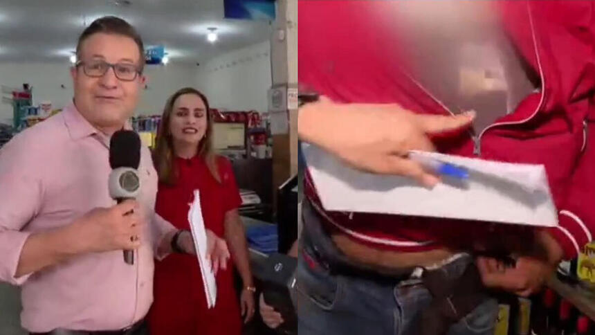 Oloares Ferreira e equipe do Balanço Geral flagrando um roubo em um supermercado