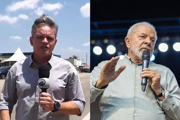 Repórter Tiago Medeiros ao vivo mostrando a chegada do presidente Lula no Rio Grande do Norte