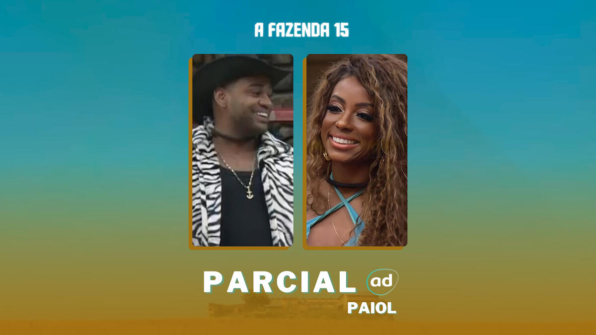 Cezar Black e Lumena Aleluia na arte da enquete de parcial do Paiol em A Fazenda 15