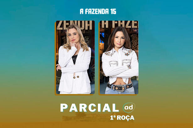 Nathalia Valente e Rachel Sheherazade na arte da enquete de parcial da 1ª roça em A Fazenda 15