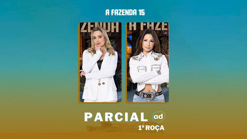 Nathalia Valente e Rachel Sheherazade na arte da enquete de parcial da 1ª roça em A Fazenda 15