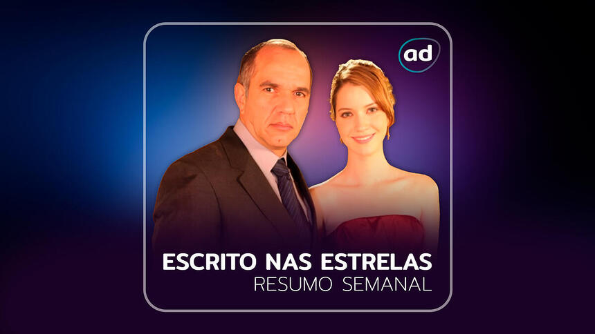 Humberto Martins e Nathalia Dill na arte de divulgação do resumo Escrito Nas Estrelas